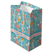 Spring Garden Turquoise Kersenbloesems en Stripe Medium Cadeauzakje (Voorkant Gekanteld)