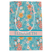 Spring Garden Turquoise Kersenbloesems en Stripe Medium Cadeauzakje (Voorkant)