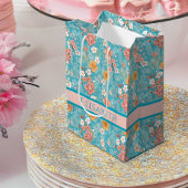 Spring Garden Turquoise Kersenbloesems en Stripe Medium Cadeauzakje