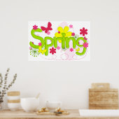 Spring Garden Typography Flowers Butterflies Poster (Keuken)