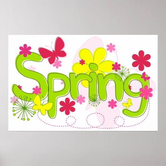 Spring Garden Typography Flowers Butterflies Poster (Voorkant)