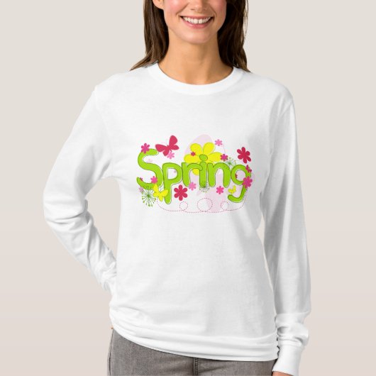 Spring Garden Typography Flowers Butterflies T-shirt (Voorkant)