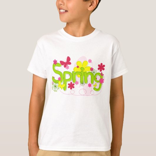 Spring Garden Typography Flowers Butterflies T-shirt (Voorkant)