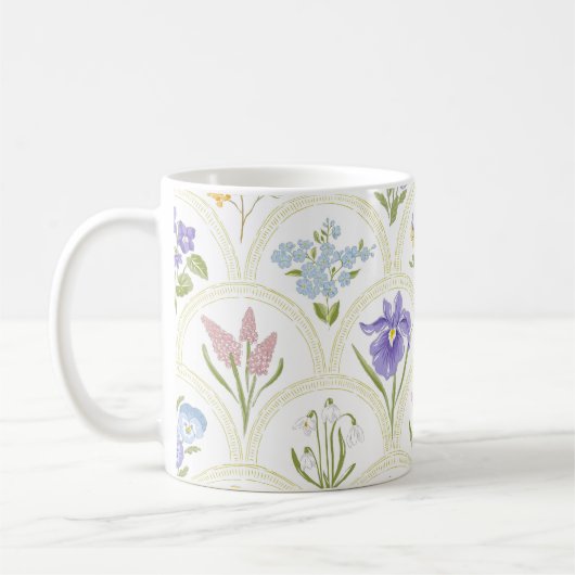 Spring Garden variety flowers in rainbow medallion Koffiemok (Links)