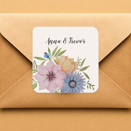 Spring Garden Waterverf Beige Neutraal Vierkante Sticker