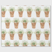 Spring Garden White Flowers in een Waterverf Pot Cadeaupapier (Vlak)