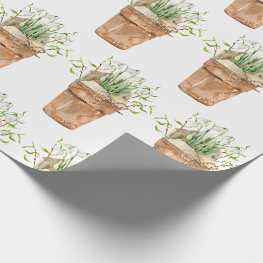 Spring Garden White Flowers in een Waterverf Pot Cadeaupapier (Hoek)