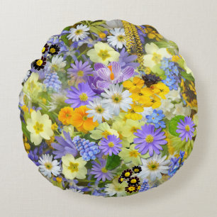 Spring Garden Wildflower Bloemenpatroon Rond Kussen