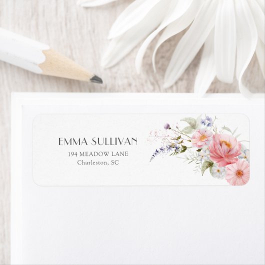 Spring Garden Wildflowers Roze Wit Huwelijk Etiket (Insitu)