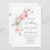 Spring Garden Wildflowers Roze Wit Huwelijk Kaart (Voorkant / Achterkant)