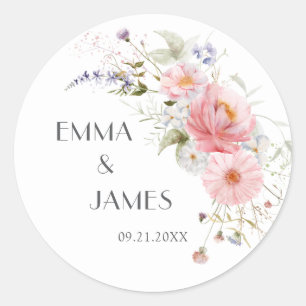 Spring Garden Wildflowers Roze Wit Huwelijk Ronde Sticker
