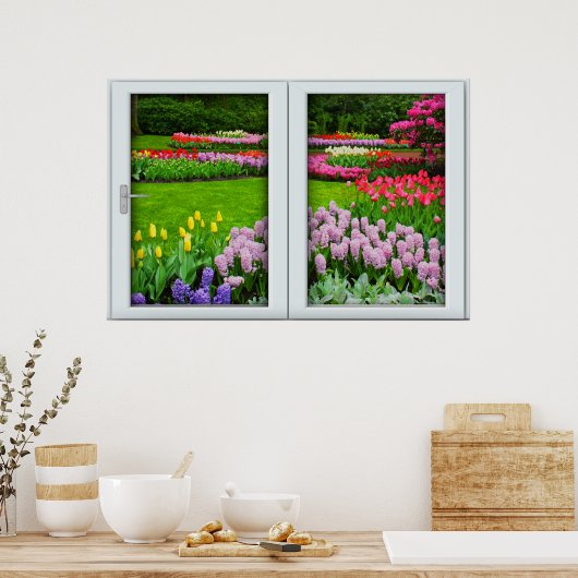 Spring Garden Window Illusion Poster (Keuken)
