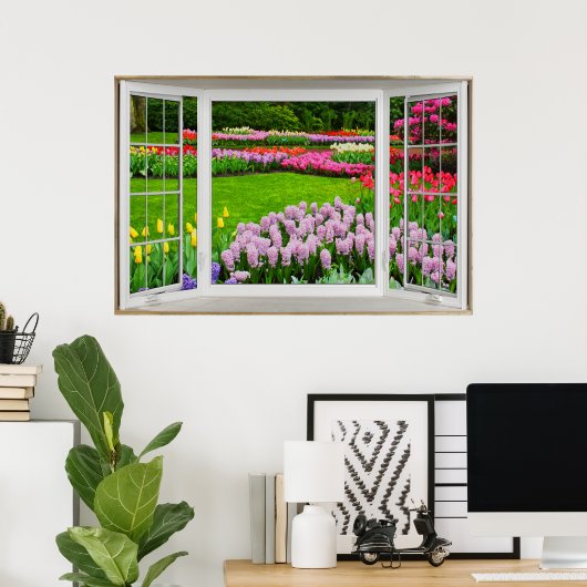 Spring Garden Window Illusion Poster (Thuiskantoor)