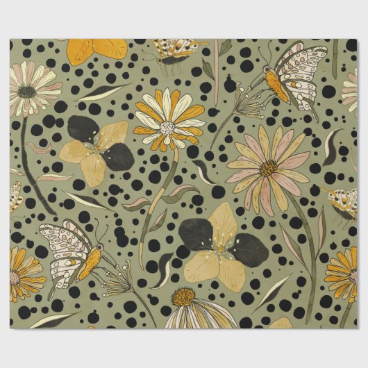 Spring Garden with Flowers and Butterflies Cadeaupapier (Vlak)