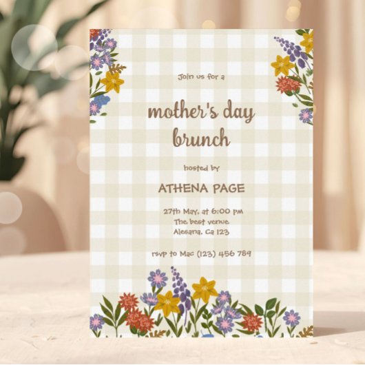 Spring Gingham Floral Mother's Day Kaart