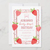 Spring Girl Berry First Birthday Invitation Kaart (Voorkant)