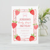 Spring Girl Berry First Birthday Invitation Kaart (Staand voorkant)