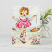 Spring Girl Jump Roping Feestdagenkaart (Staand voorkant)