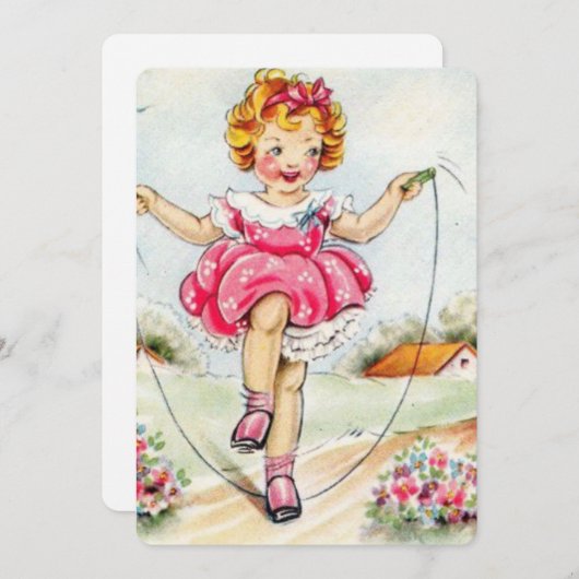 Spring Girl Jump Roping Feestdagenkaart (Voorkant / Achterkant)
