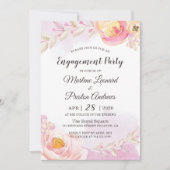 Spring Girly Pink & Gold Flowers Engagement Party Kaart (Voorkant)