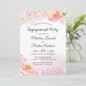 Spring Girly Pink & Gold Flowers Engagement Party Kaart (Staand voorkant)
