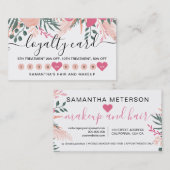 Spring girly roze floral 10 punches script font klantenkaartje (Voorkant / Achterkant)