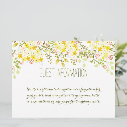 Spring Glory Yellow Floral Wedding Info Kaart (Staand voorkant)