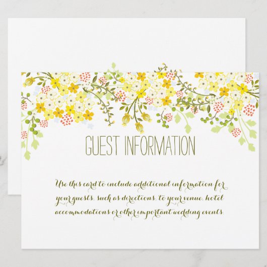 Spring Glory Yellow Floral Wedding Info Kaart (Voorkant / Achterkant)