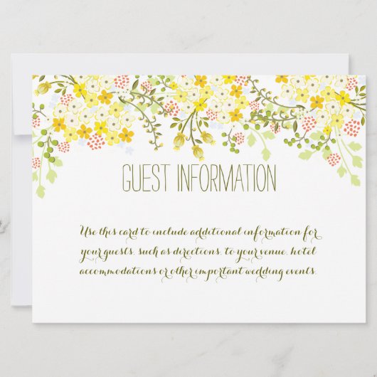 Spring Glory Yellow Floral Wedding Info Kaart (Voorkant)