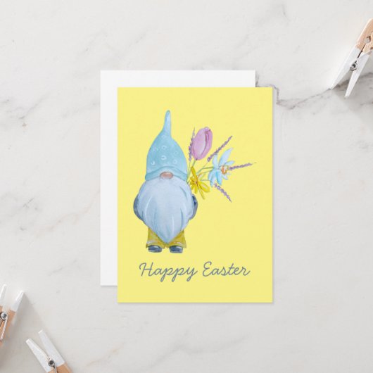 Spring Gnome Happy Pasen Kaart (Voorkant / Achterkant in situ)