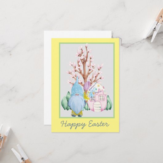 Spring Gnome Home Happy Easter Kaart (Voorkant / Achterkant in situ)