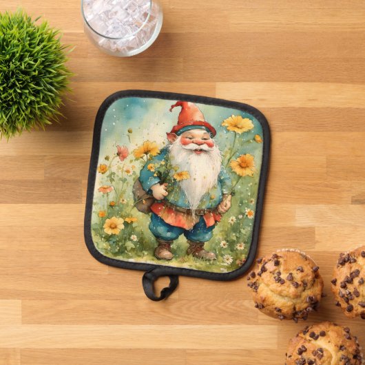 Spring Gnome met bloemen pot houder (Top down)