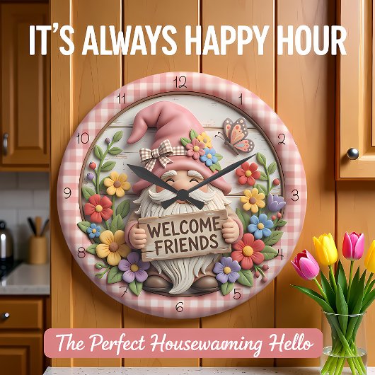 Spring Gnome Welcome Friends Grote Klok