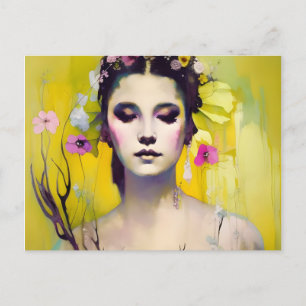 Spring Goddess Yellow Background Briefkaart