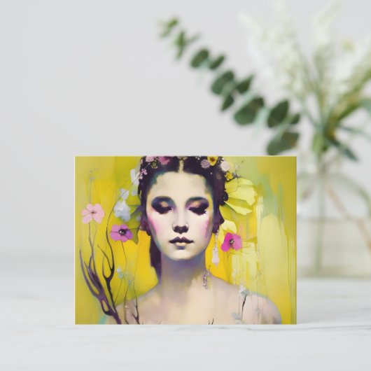 Spring Goddess Yellow Background Briefkaart (Staand voorkant)