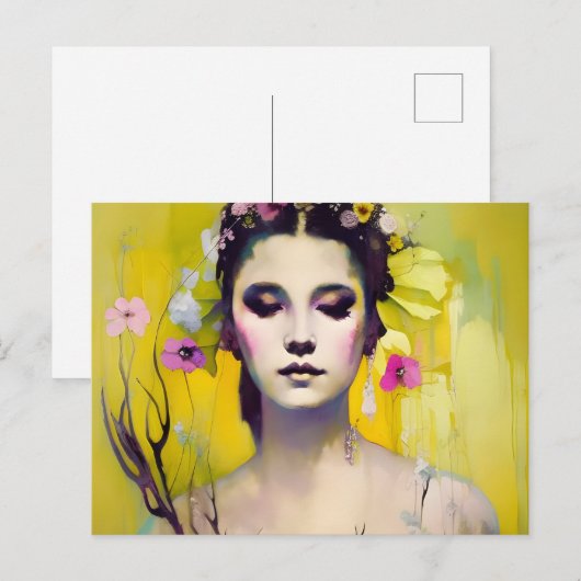 Spring Goddess Yellow Background Briefkaart (Voorkant / Achterkant)
