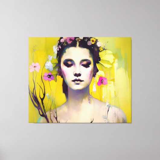 Spring Goddess Yellow Background Canvas Afdruk (Voorkant)