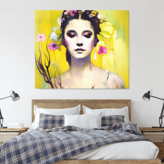 Spring Goddess Yellow Background Canvas Afdruk (Insitu (Slaapkamer))