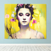 Spring Goddess Yellow Background Canvas Afdruk (Insitu (Houten vloer))