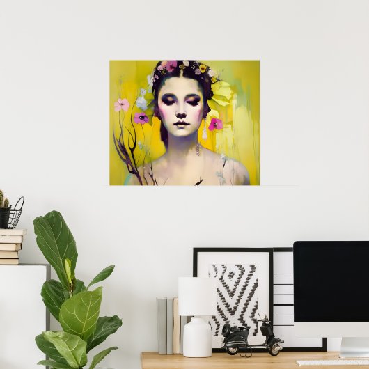 Spring Goddess Yellow Background Poster (Thuiskantoor)