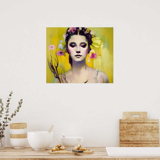 Spring Goddess Yellow Background Poster (Keuken)