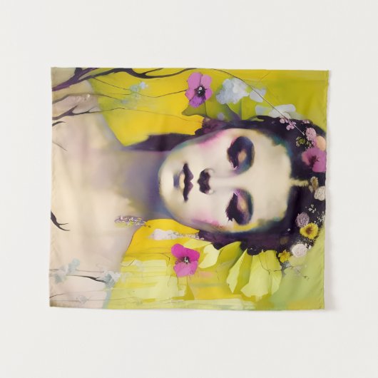 Spring Goddess Yellow Background Wandkleed (Voorkant (horizontaal))