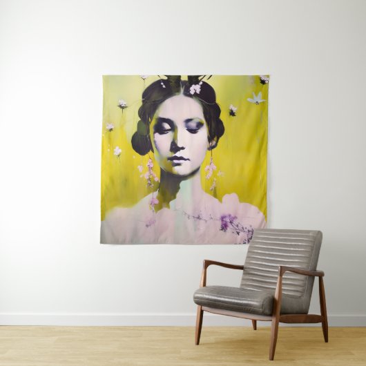 Spring Goddess Yellows en Pinks Wandkleed (In situ)