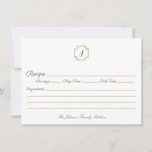Spring Green and Pink Monogram Family Recipe Notitiekaartje (Voorkant)