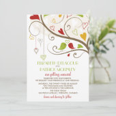Spring Green and Red Cute Lovebird Wedding Kaart (Staand voorkant)