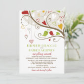 Spring Green and Red Cute Lovebird Wedding Kaart (Staand voorkant)