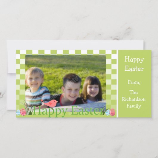 Spring Green and White Checkers Easter Eggs Feestdagenkaart (Voorkant)