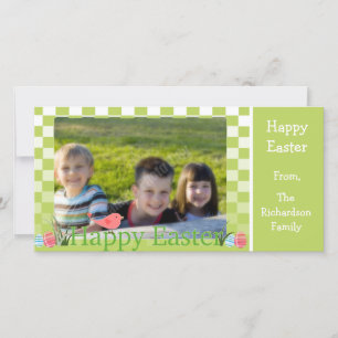 Spring Green and White Checkers Easter Eggs Feestdagenkaart