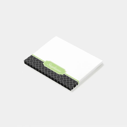 Spring Green Black Quatrefoil Monogram Post-it® Notes (Schuin)