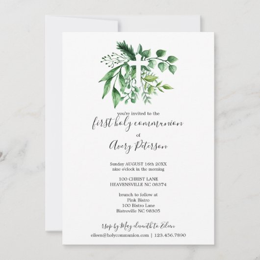 Spring Green Botanical Cross First Heilige Communi Kaart (Voorkant)